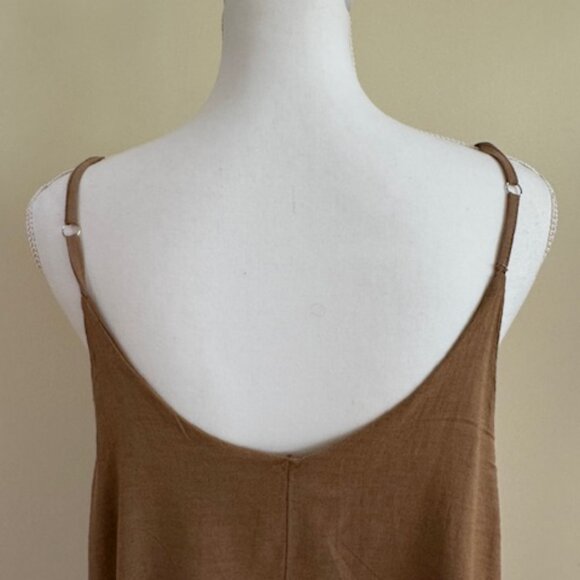 Cristina Vergani Brown Linen Spaghetti Strap Dress Sz XL - Picture 7 of 11